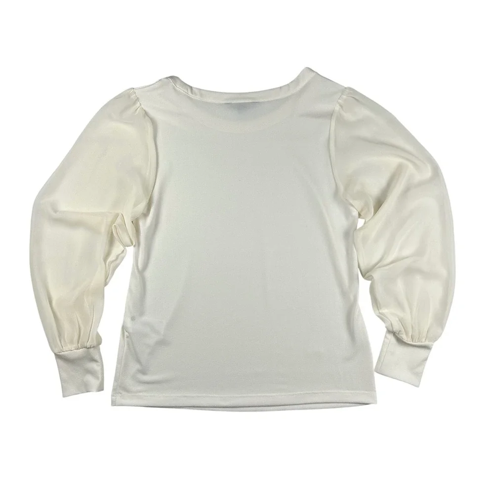Banana‎ Republic Women White Crepe Mixed Media Puff Sleeve Top XS Snow Day